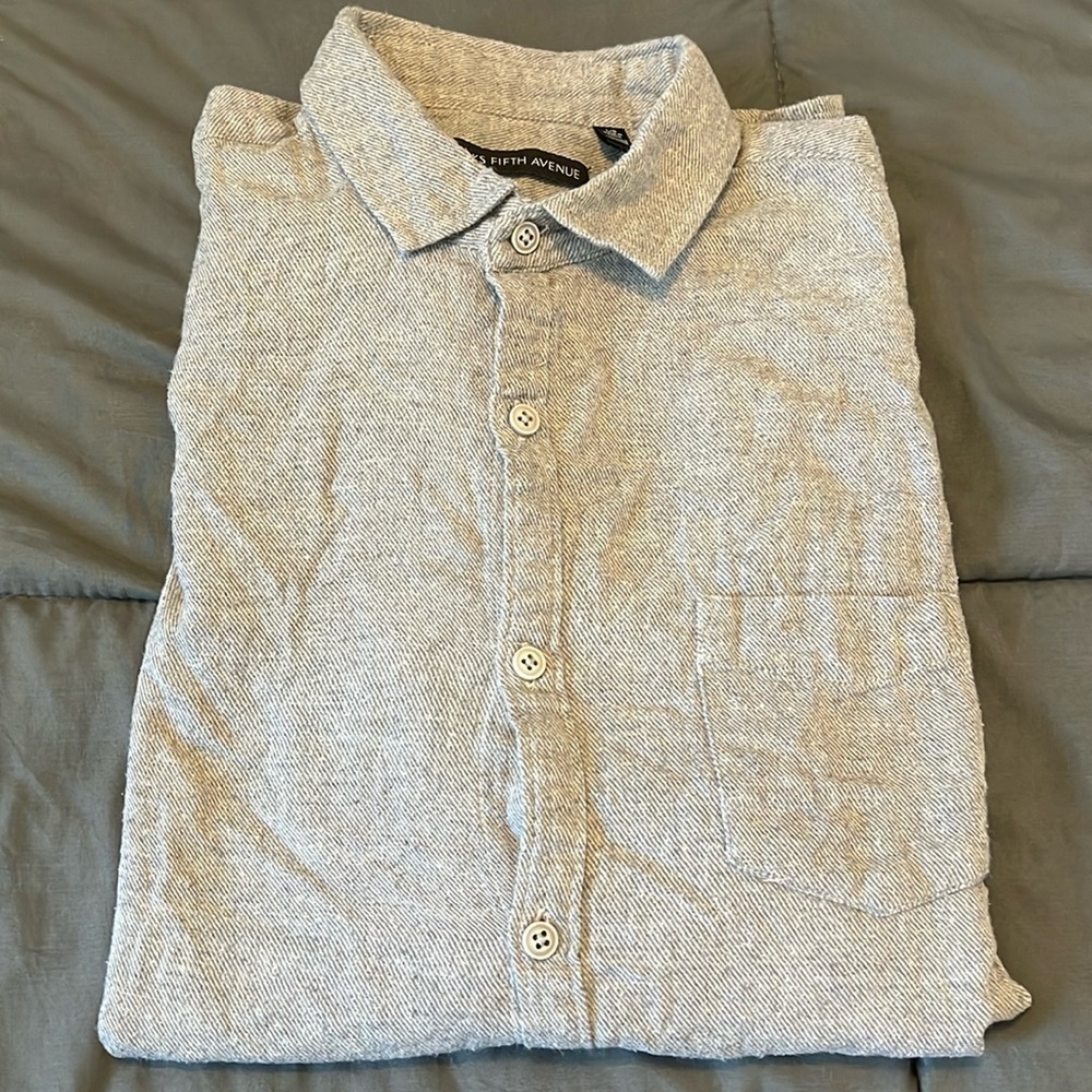 Saks Gray Flannel Button Down 100% Cotton Size Large